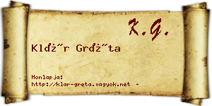 Klár Gréta névjegykártya